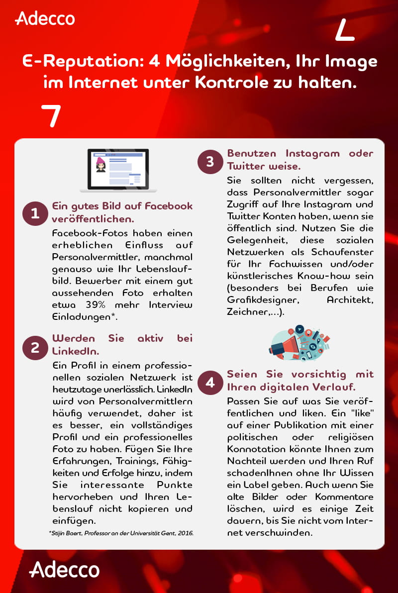 E-Reputation: 4 Möglichkeiten, Ihr Image im Internet während der Jobsuche zuunter Kontrole zu halten. 
